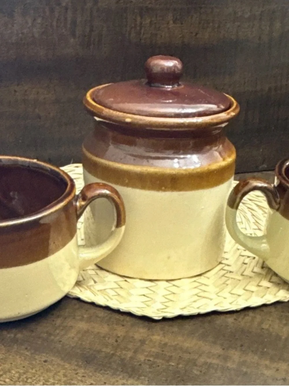 Brown and Cream Stoneware Canister Set